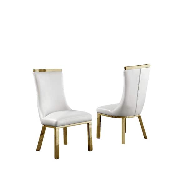 Best Quality Furniture Nina White Faux Leather With Stainless Steel Legs Side Chair (Set of 2)