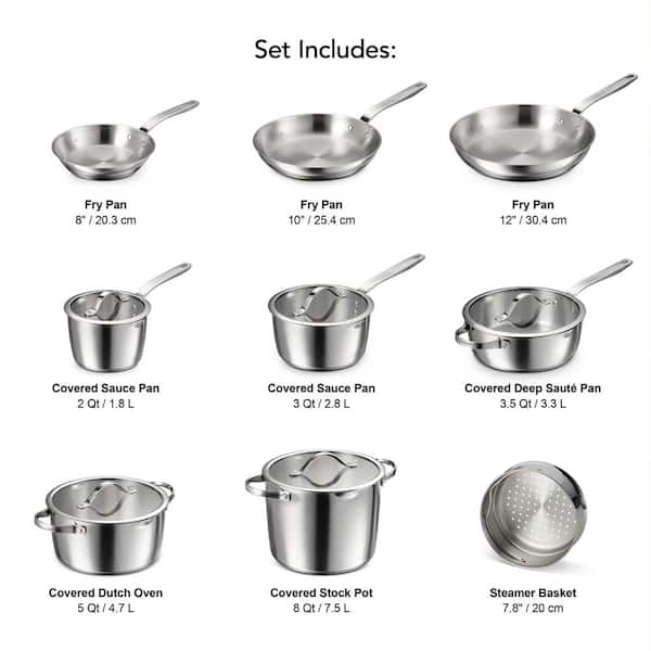 Tramontina Tempo 14-Piece Tri-Ply Base Stainless Steel Cookware
