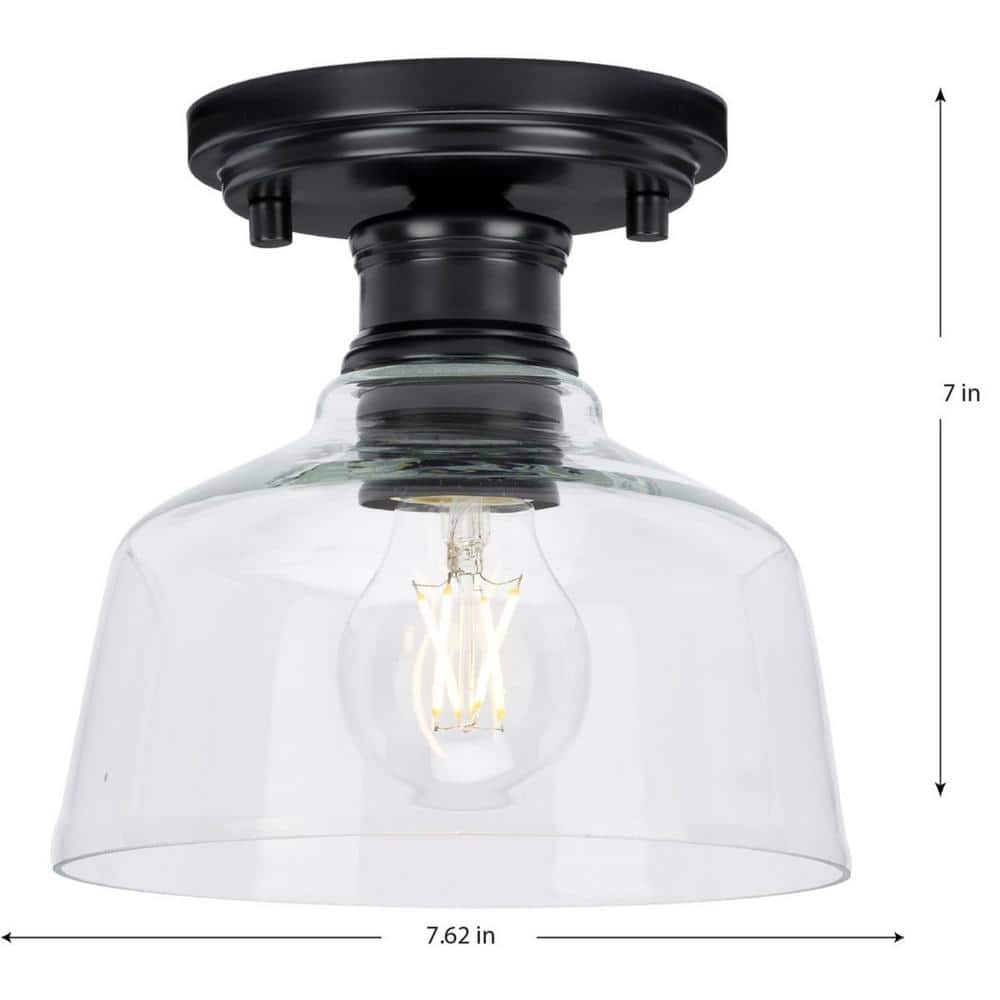 Matte Black Glass Semi-Flush Mount Light Fixture