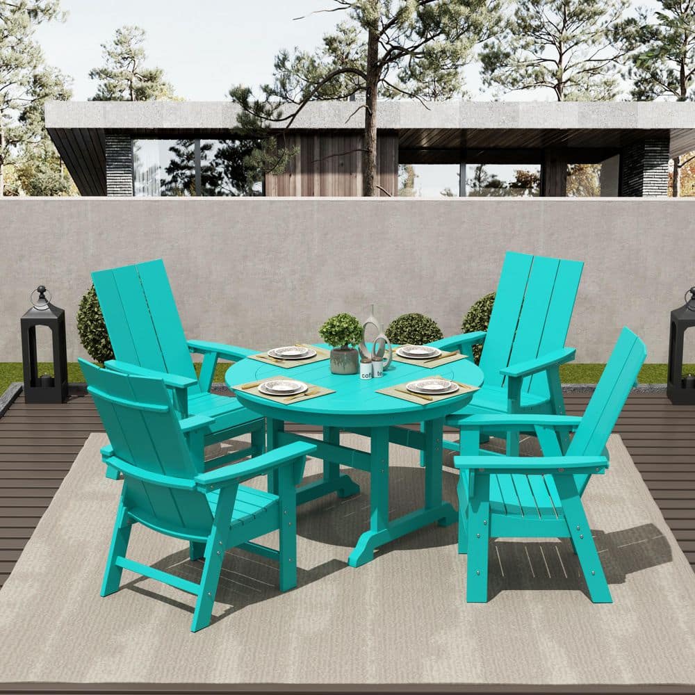 Shoreside Outdoor Patio Weather Resistant Adirondack Turquoise 5-Piece HDPE Plastic Round Table Dining Set price history on PriceWatchPro