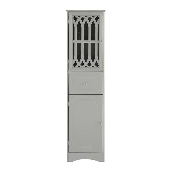 FUNKOL 14.2 in. W x 16.5 in. D x 63.8 in. H Ready to Assemble Floor Base Kitchen Cabinet in Green with 2-Doors and 1-Drawer