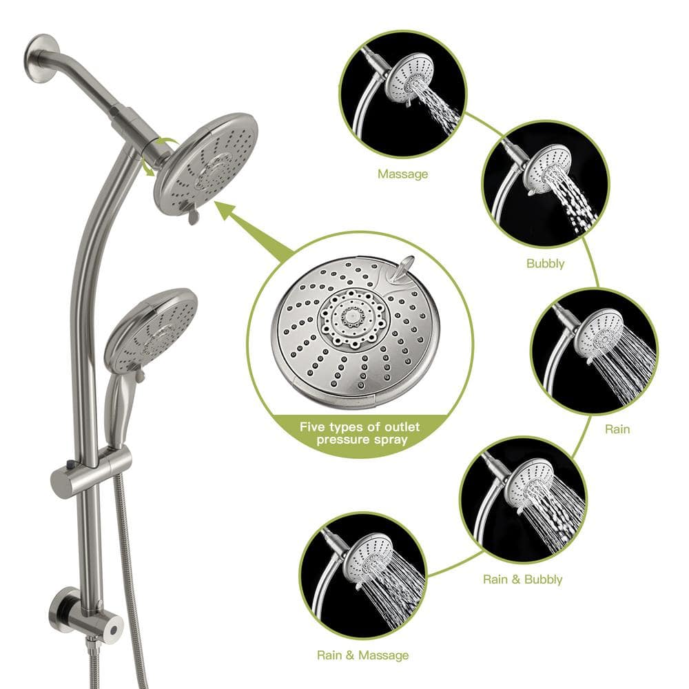 Brushed Nickel Dual Rain Shower Head with Handheld