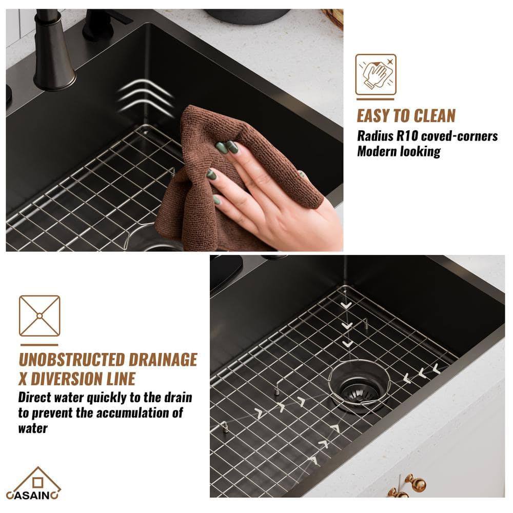33" Gunmetal Black Stainless Steel Farmhouse Kitchen Sink
