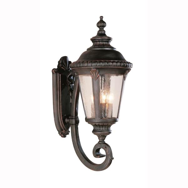 Bel Air Lighting Commons 4-Light Rust Coach Outdoor Wall Light Fixture with Seeded Glass