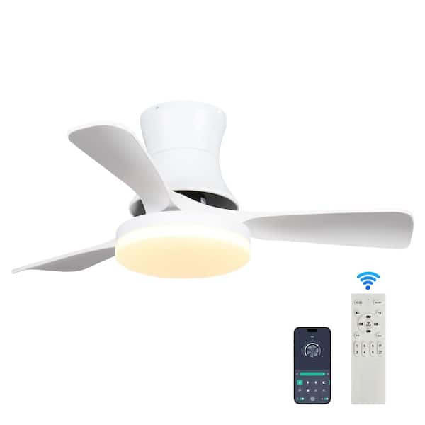 FIRHOT 42 in. Smart Indoor White Standard Flush Mount Ceiling Fan with Integrated LED Reversible DC Motor and APP/Remote