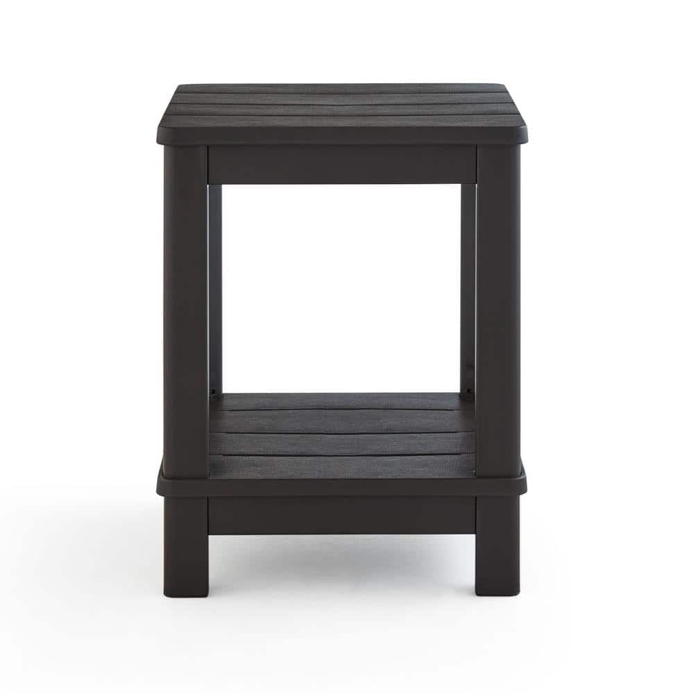 Deluxe Brown Resin Square Patio Side Table with Storage