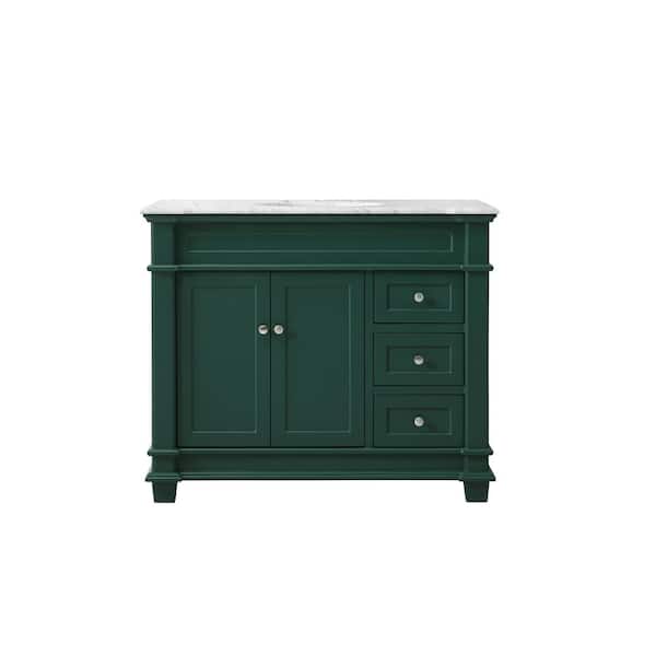 Unbranded Simply Living 42 in. Single Bathroom Vanity in Green with Marble Vanity Top in Carrara White