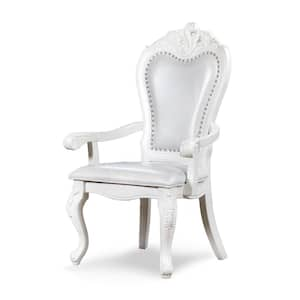 Divino Grand White Leatherette Upholstered Dining Chair with Arms Set of 2