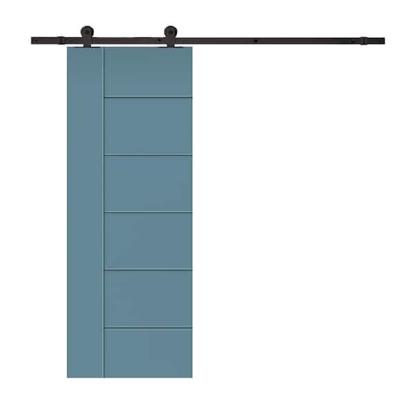 CALHOME Modern Classic 18 in. x 80 in. Dignity Blue Stained Composite MDF Paneled Sliding Barn Door with Hardware Kit