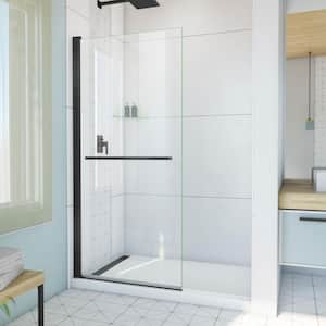 Aqua-Q Swing 34 in. W x 72 in. H Pivot Frameless Shower Door in Matte Black with Clear Glass