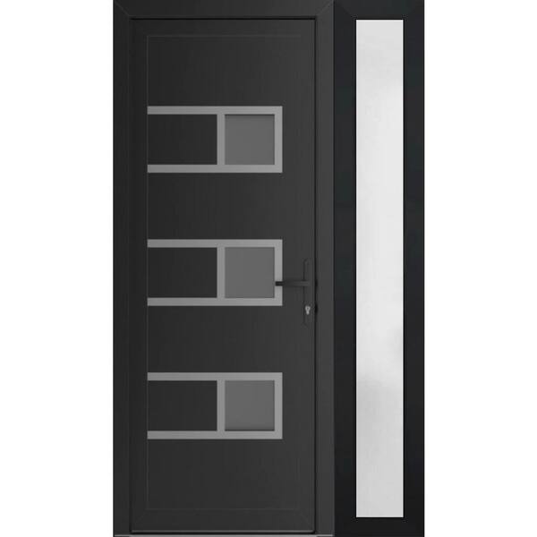 44 in. x 80 in. Left-hand/Inswing Frosted Glass Matte Black Steel Prehung Front Door with Hardware