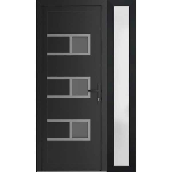 46 in. x 80 in. Left-hand/Inswing Frosted Glass Matte Black Steel Prehung Front Door with Hardware