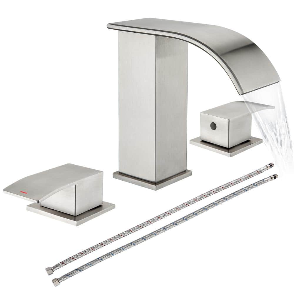 8 in. Widespread Double Handles Waterfall Spout Bathroom Faucet with Supply