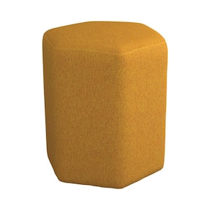 18 in. Yellow Backless Wooden Frame Stool with Hexagonal Shape and Fabric Upholstery