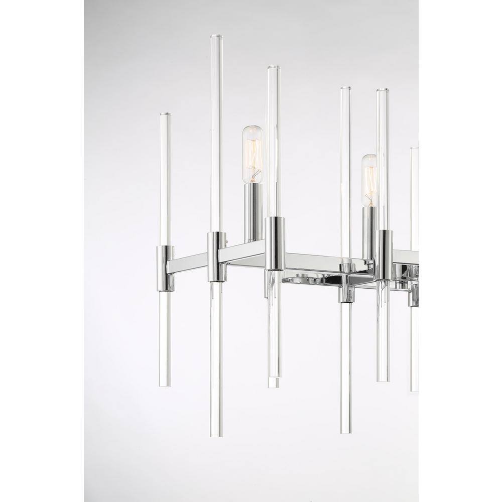 Transitional Chrome Pillar 6-Light Island Chandelier with Clear Glass Spires