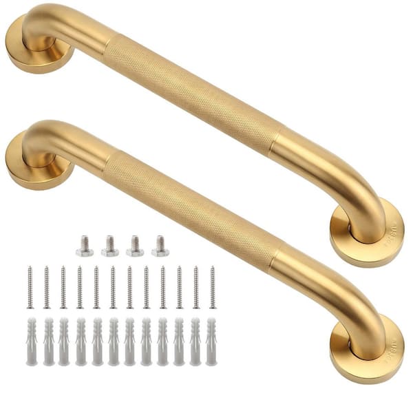 16 in. x 1.25 in. Dia 304-Stainless Steel Anti-Slip Shower Grab Bars for Seniors Elderly, Gold (2-Pack)
