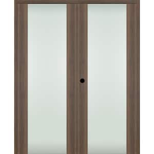 Vona 202 56"x80" Right Hand Active Full Lite Frosted Glass Pecan Nutwood Composite Wood Double Prehung French Door