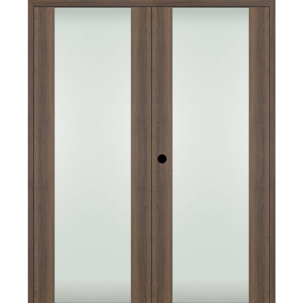 Belldinni Vona 202 56"x96" Right Hand Active Full Lite Frosted Glass Pecan Nutwood Composite Wood Double Prehung French Door