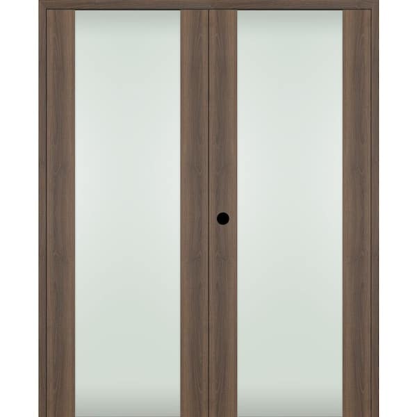 Belldinni Vona 202 48"x96" Right Hand Active Full Lite Frosted Glass Pecan Nutwood Composite Wood Double Prehung French Door