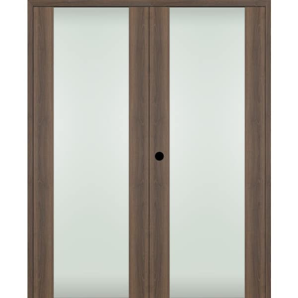 Belldinni Vona 202 36"x96" Right Hand Active Full Lite Frosted Glass Pecan Nutwood Composite Wood Double Prehung French Door