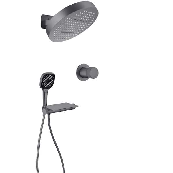 5-Spray Wall Mount Round Shower Faucet and Handheld Shower Faucet 2. 64GPM in Grey