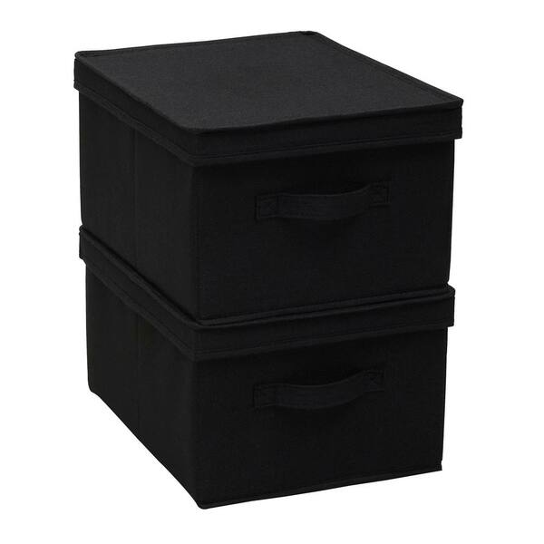 Household Essentials Wide Storage Box with Lid Box, Set of 2 - Black