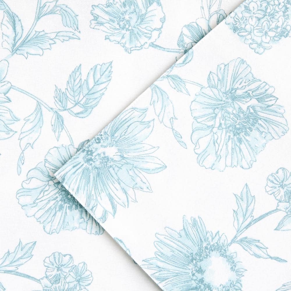Botanical Floral White and Blue Cotton Placemats Set of Four