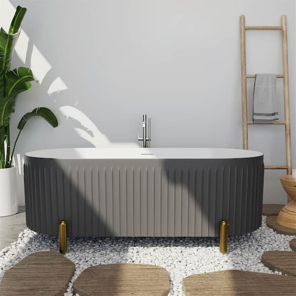Mokleba 67 in. x 31 in. Acrylic Flat Bottom Soaking Bathtub Non-Whirlpool with Center Drain and Overflow in Gray