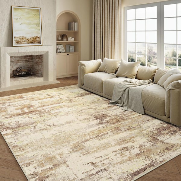Jupiter Brown 9 ft. x 12 ft. Washable Modern Abstract Area Rug