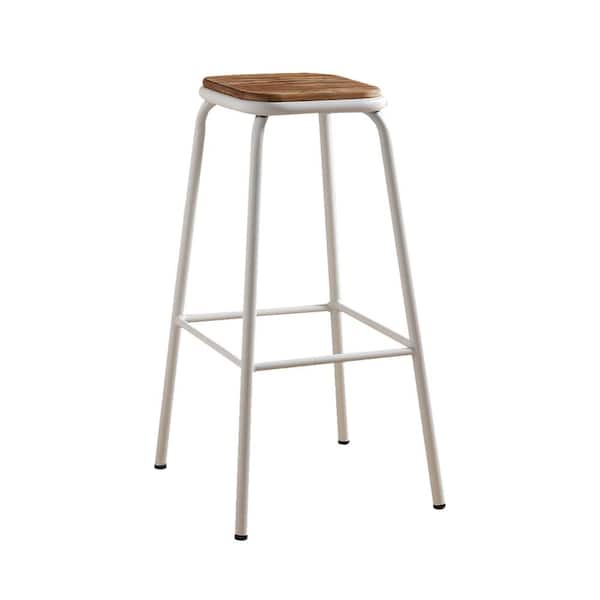 Benjara Industrial Style 30 in. H Brown and White Metal Frame Wooden Bar Stool (Set of 2)