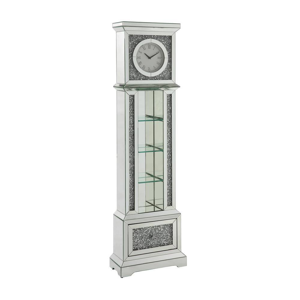 Acme Furniture Noralie Grandfather Clock with LED in Mirrored and Faux