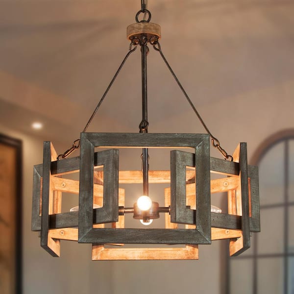 Wood and metal deals chandelier