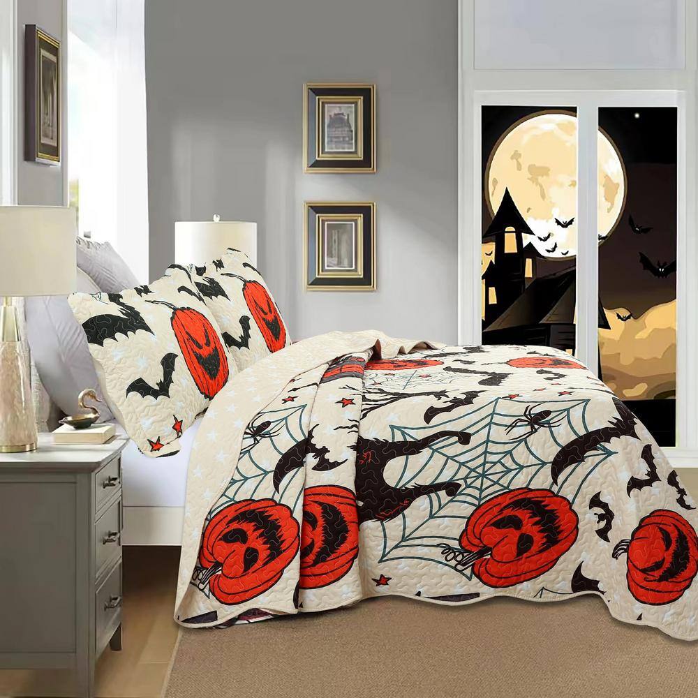 Twin Black and Orange Microfiber Reversible Kids Quilt Set