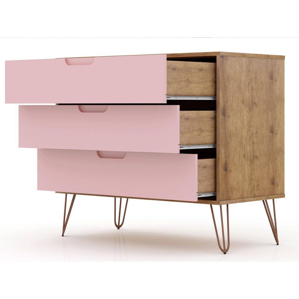 Nature and Rose Pink Mid-Century Night Table with Hairpin Legs