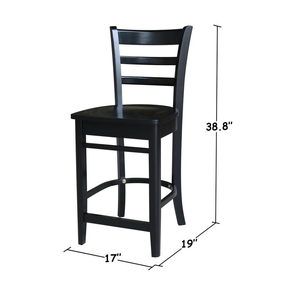Black Solid Wood Round Pedestal Table with Two Stools