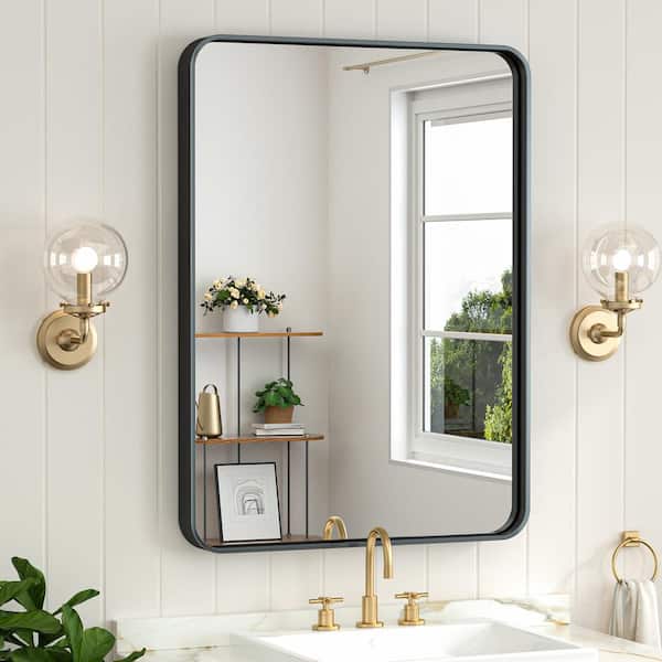 KeonJinn 20 in. W x 30 in. H Modern Rectangular Aluminum Framed Wall Bathroom Vanity Mirror in Black