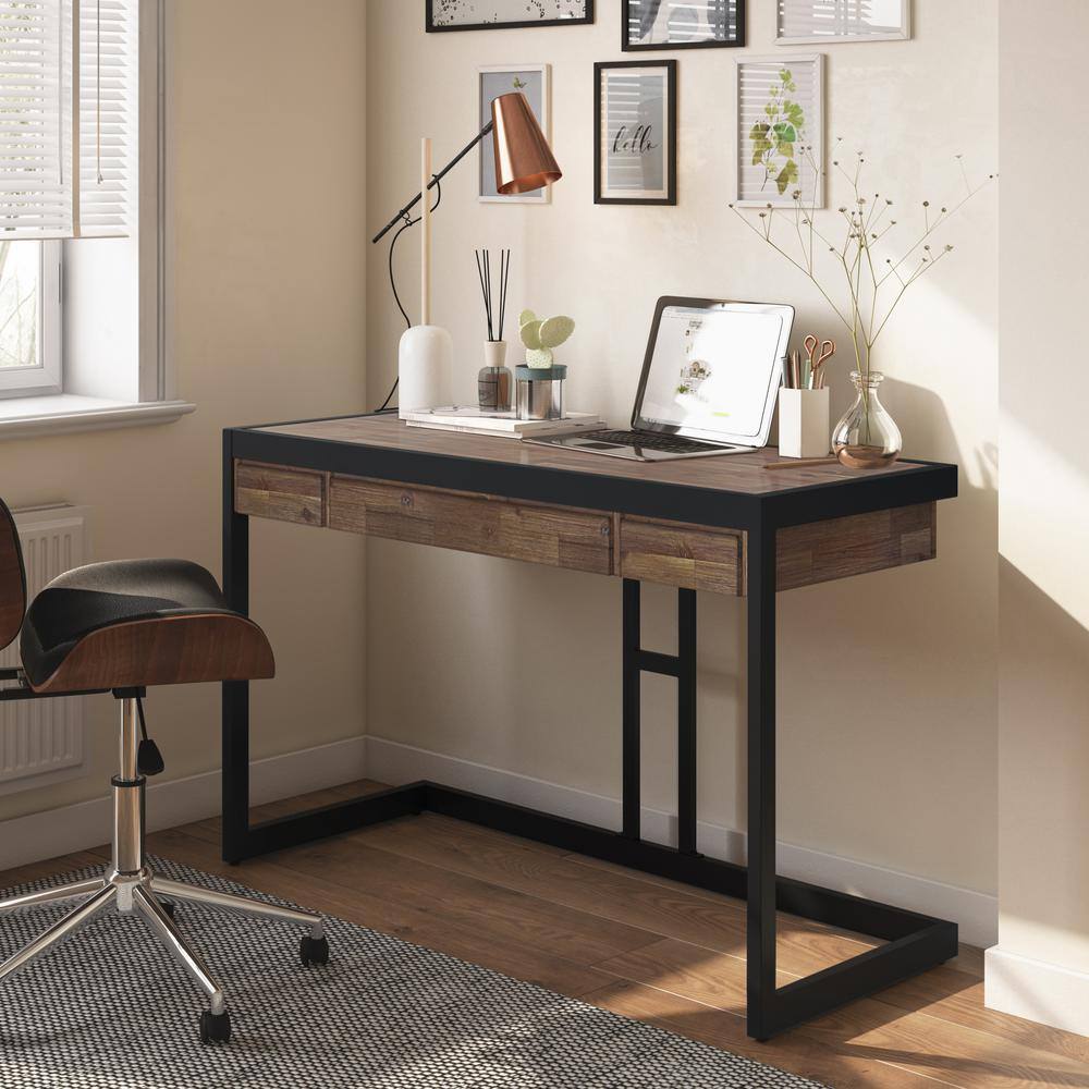 Erina Compact Rustic Natural Aged Brown Acacia Desk with Drawers