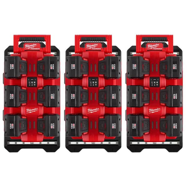 M18 18V PACKOUT 6-Port Daisy Chain Rapid Charger (3) w/ (3) Mounting Plates & (18) 8.0 Ah FORGE Batteries