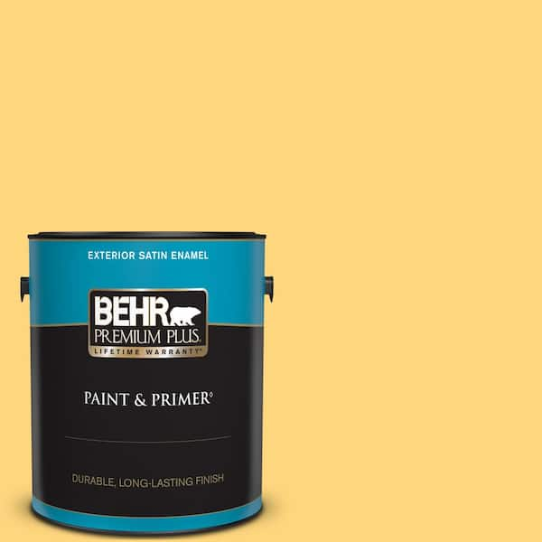 BEHR PREMIUM PLUS 1 gal. #T17-20 Lemon Burst Satin Enamel Exterior Paint & Primer