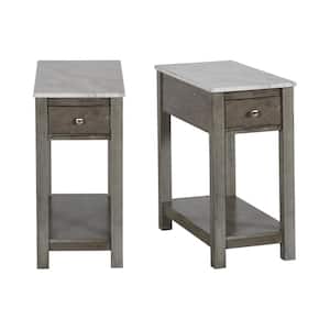 New Classic Furniture Noah 12 in. Gray Rectangle Faux Marble Top End Table with 1 Drawer (Set of 2)