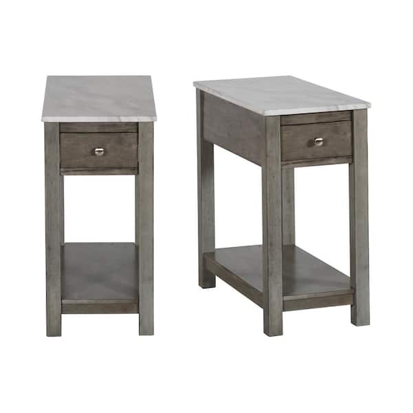 NEW CLASSIC HOME FURNISHINGS New Classic Furniture Noah 12 in. Gray Rectangle Faux Marble Top End Table with 1 Drawer (Set of 2)