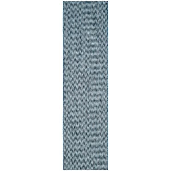 Courtyard Navy/Gray 2 ft. x 20 ft. Solid Color Chevron Indoor/Outdoor Runner Rug