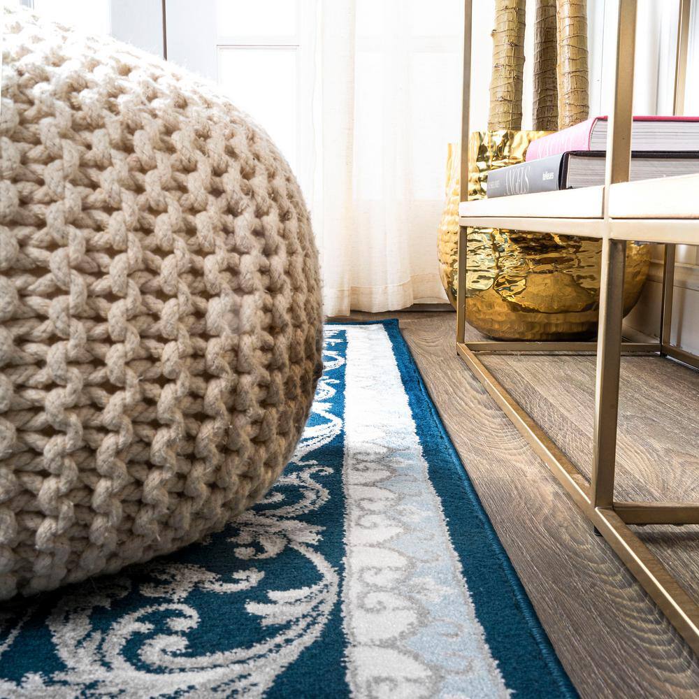Navy and Blue Synthetic 8' x 10' Reversible Area Rug