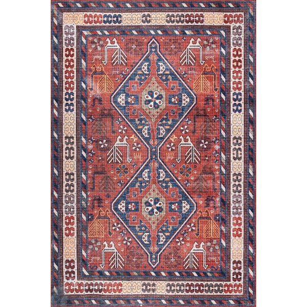 nuLOOM Stella Machine Washable Traditional Tribal Rust 6 ft. x 9 ft. Indoor Area Rug