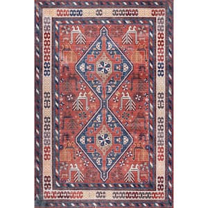 Stella Machine Washable Traditional Tribal Rust 8 ft. x 10 ft. Indoor Area Rug