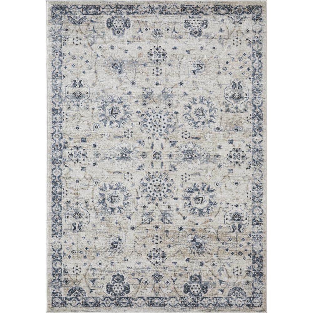 Kehleigh Aylesh 9' x 12' Blue and Cream Synthetic Area Rug