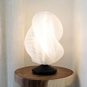 Gema 13.5 in. Mid-Century Coastal Plant-Based PLA 3D Printed Dimmable LED Table Lamp, Light Smoke/Black