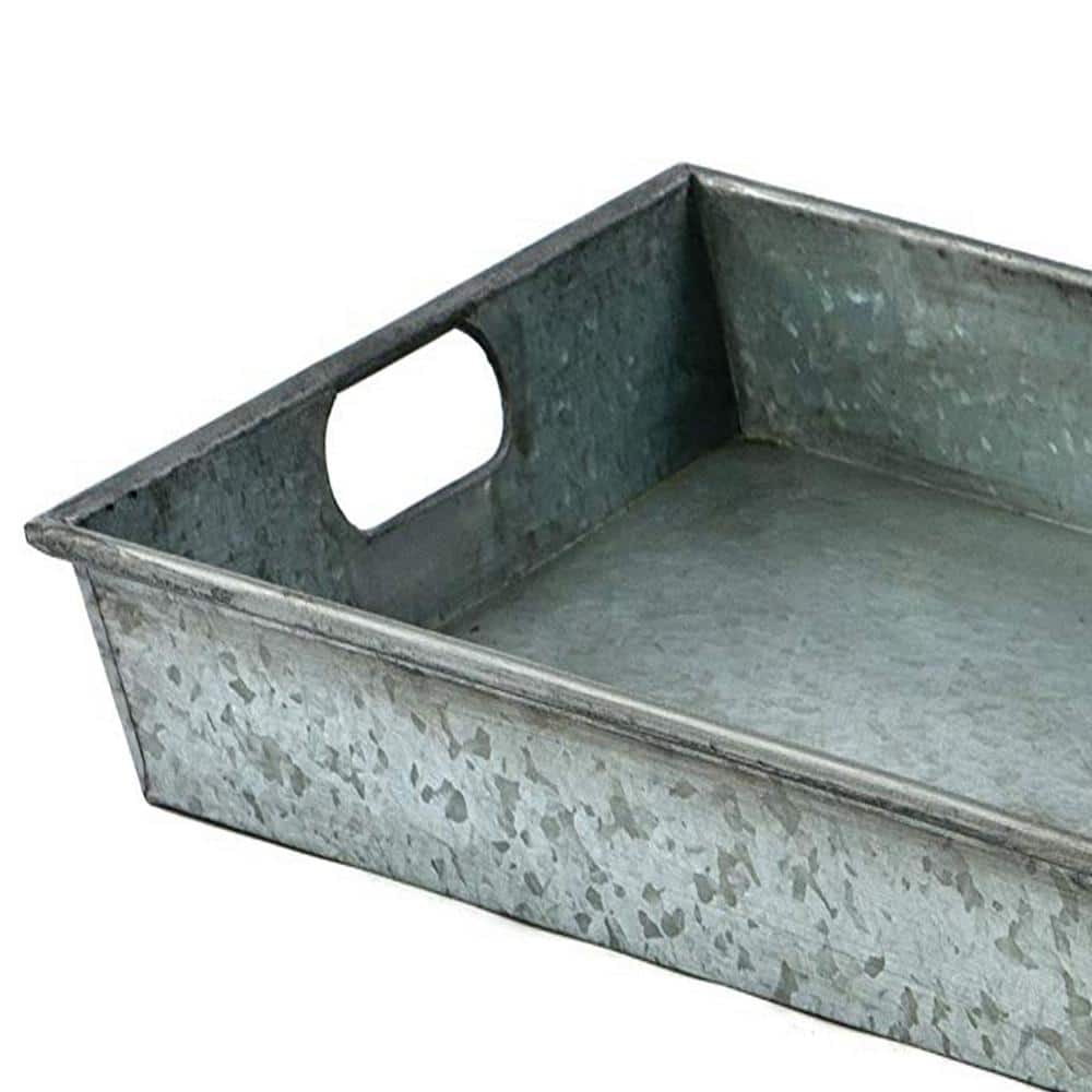Square Gray Galvanized Metal Tray with Handles