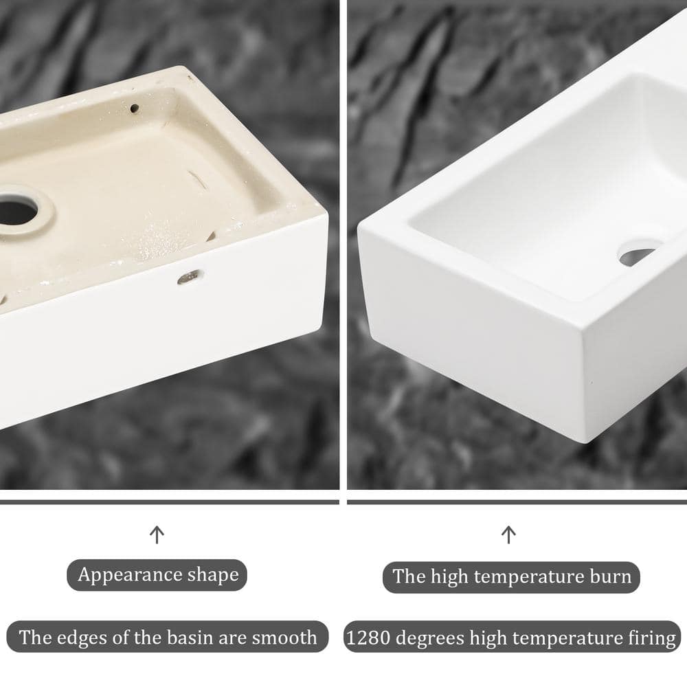 18'' White Ceramic Rectangular Wall-Mount Bathroom Sink