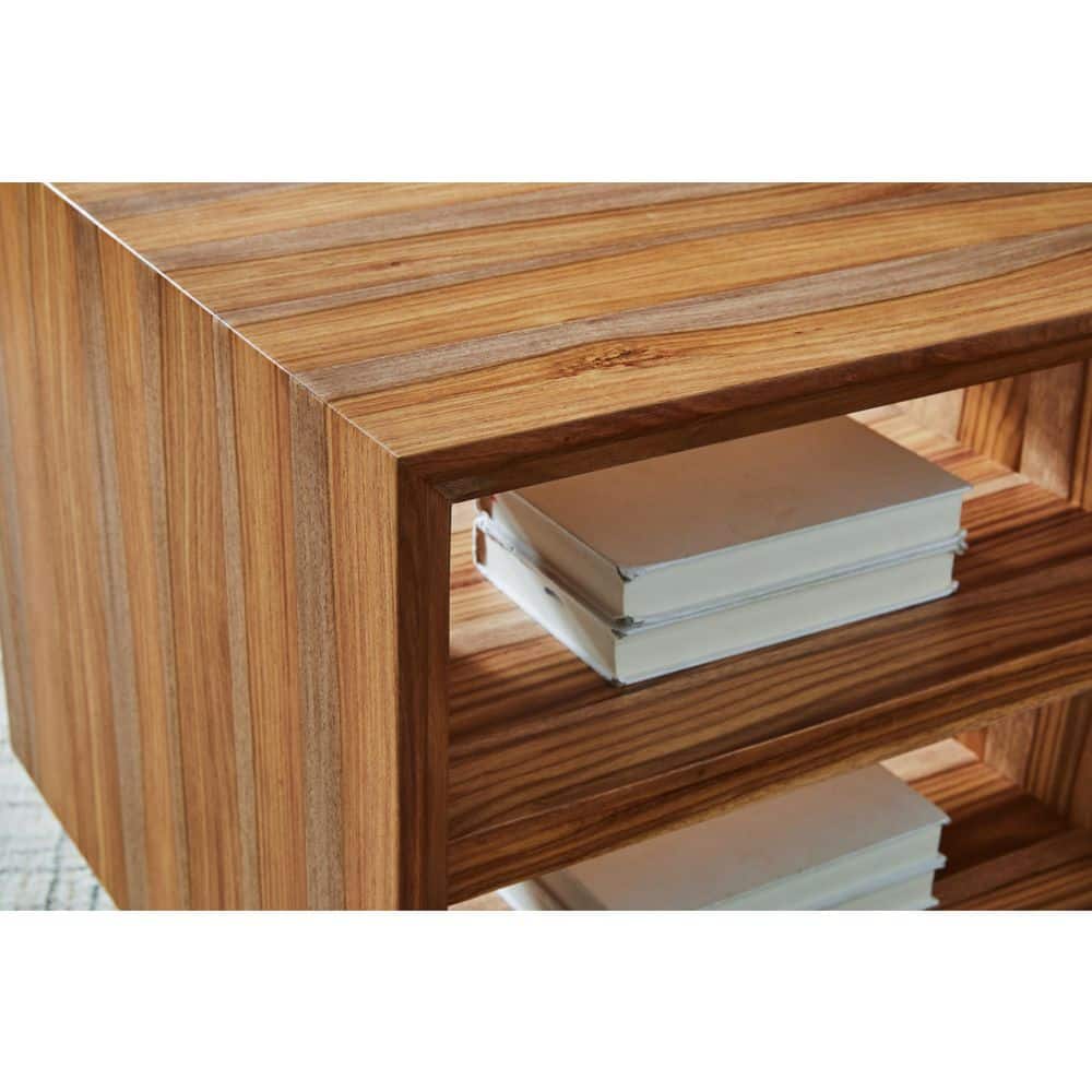 Sheesham Wood Square End Table with Open Shelves, Brown